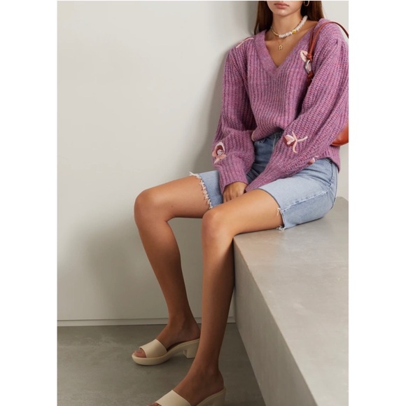 LoveShackFancy Ridge Embroidered Recycled Knitted Sweater Jumper Size XL Magenta - Picture 4 of 13